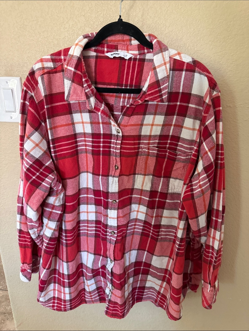 Sonoma Red and White Plaid Flannel Shirt Plus Size Womens